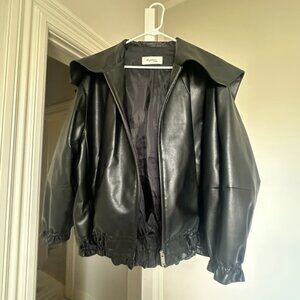 Collared Vegan Leather Jacket, Black